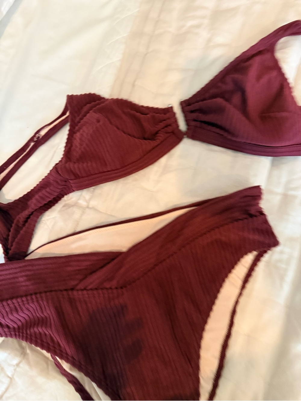 CUPSHE SIZE L Ribbed Burgundy Bikini Set